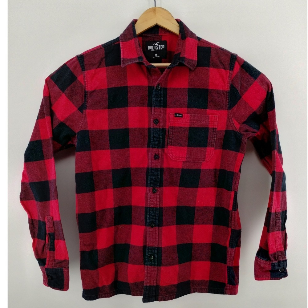 Hollister Mens Flannel Buffalo Plaid Check Long Sleeve Button Up Shirt Sz Medium